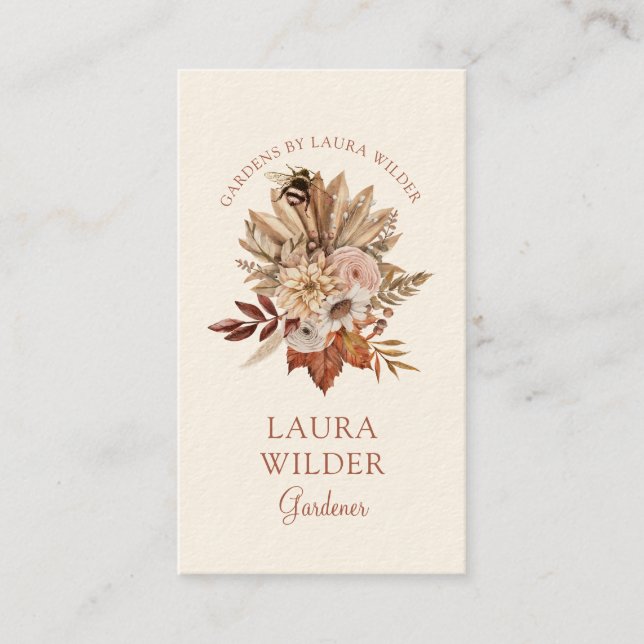 Tarjeta De Visita Gardener Rustic Boho Floral Business Card (Anverso)