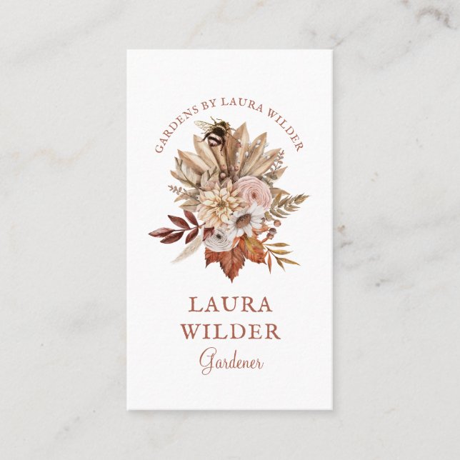 Tarjeta De Visita Gardener Rustic Floral Business Card (Anverso)