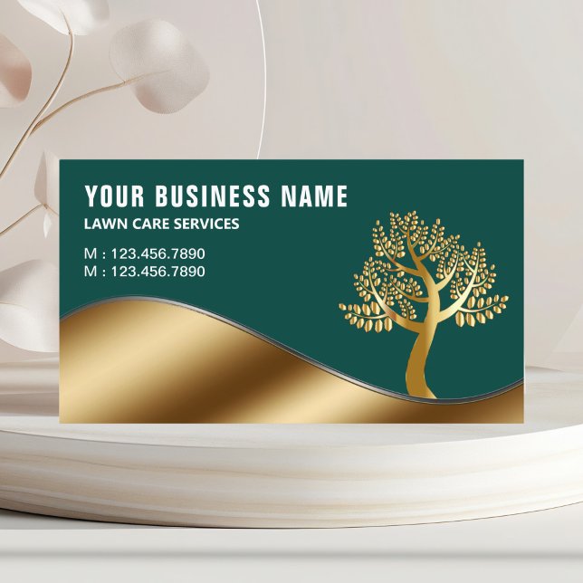 Tarjeta De Visita Gardening Green Gold Gardening Landscaping Lawn Ca (Subido por el creador)