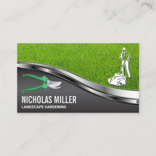 Tarjeta De Visita Gardening Shears   Gardener Mowing Lawn