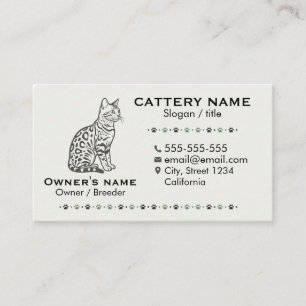 Tarjeta De Visita Gatería de Gatos Bengal Elegantes Personalizables