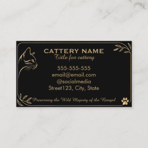 Tarjeta De Visita Gatería de gatos Bengal negros y dorados elegante 