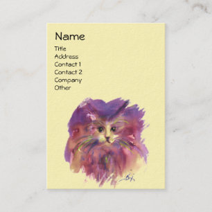 TARJETA DE VISITA GATITO AMARILLO PURPURA, RETRATO DE GATO KITTY