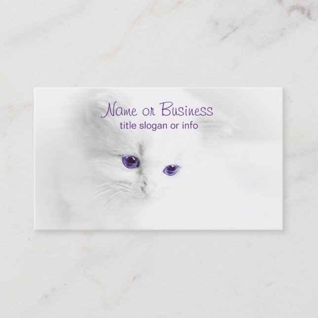 Tarjeta De Visita Gatito blanco suave con ojos morados (Anverso)