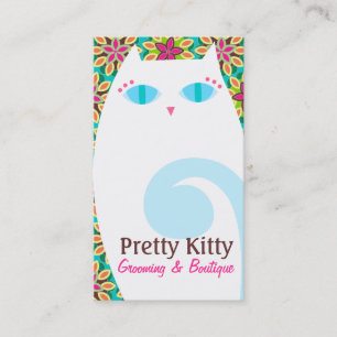 Tarjeta De Visita Gatito bonito blanco y floral
