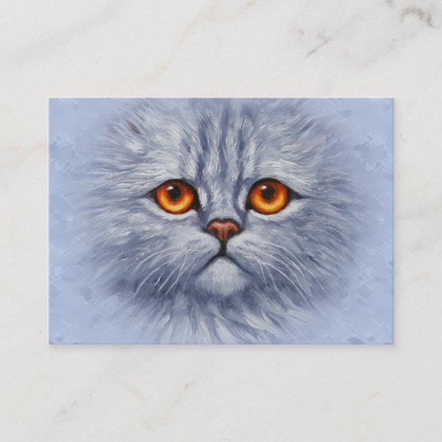 Tarjeta De Visita Gatito Gato Gato Fluffy Ffy Face Gris Claro (Anverso)