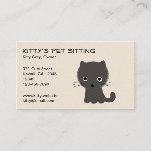 Tarjeta De Visita Gatito Gris Adorable (Anverso)