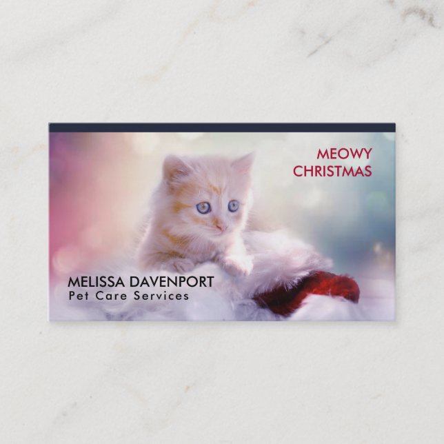 Tarjeta De Visita Gatito lindo descansando en un Navidad pobre de Sa (Anverso)