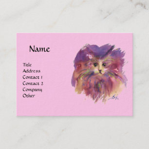 Tarjeta De Visita GATITO MORADO, RETRATO DE GATO ,violeta rosa