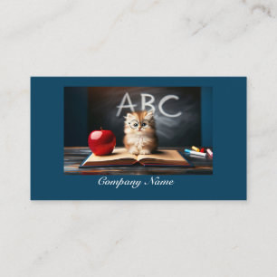 Tarjeta De Visita Gatito pequeño en la escuela (azul)