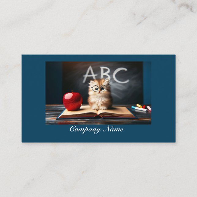 Tarjeta De Visita Gatito pequeño en la escuela (azul) (Anverso)