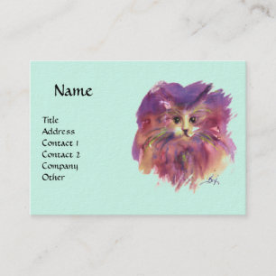 Tarjeta De Visita GATITO PURPURA, RETRATO DE GATO, Verde Turquesa