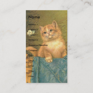 Tarjeta De Visita Gatitos de época y mariposa