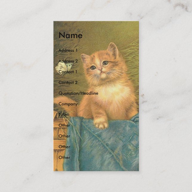Tarjeta De Visita Gatitos de época y mariposa (Anverso)