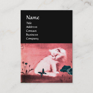 Tarjeta De Visita GATO BLANCO CON LÁGRIMAS NEGRAS MONOGRAMA PERLA ro