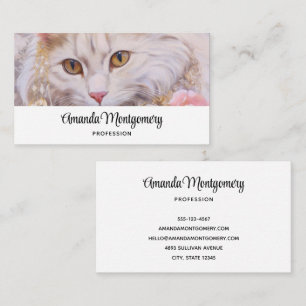 Tarjeta De Visita Gato blanco elegante en oro y diamantes