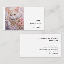 Tarjeta De Visita Gato blanco elegante en oro y diamantes