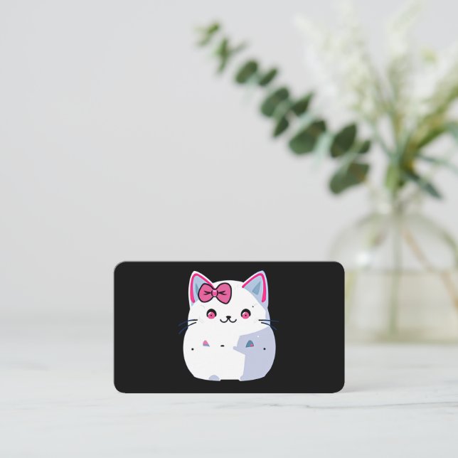 Tarjeta De Visita Gato blanco gatito con Bowtie rosa (Anverso de pie)