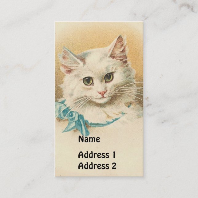 Tarjeta De Visita Gato blanco vintage (Anverso)