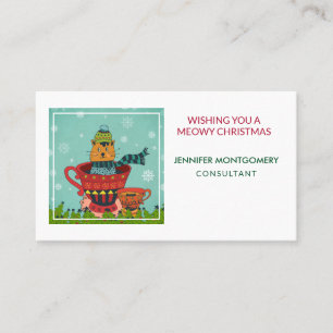 Tarjeta De Visita Gato caprichoso sentado en una taza de té Navidade