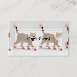 Tarjeta De Visita Gato con estilo en tacones rosas y glamour esponjo