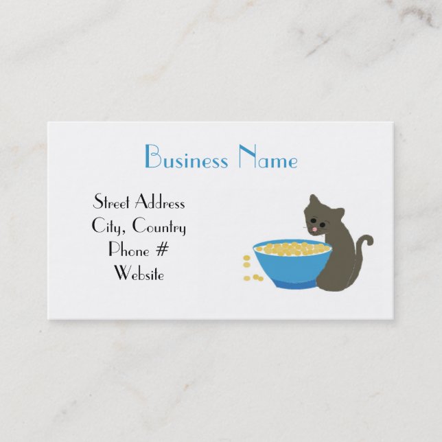 Tarjeta De Visita Gato con Plato de Comida Azul (Anverso)
