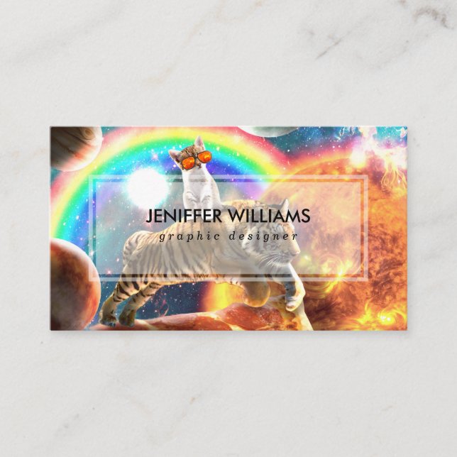 Tarjeta De Visita Gato de galaxia espacial montando tigre en pizza (Anverso)