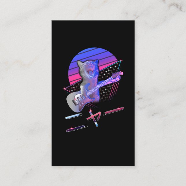 Tarjeta De Visita Gato de guitarra eléctrica vaporwave años 80 Amant (Anverso)