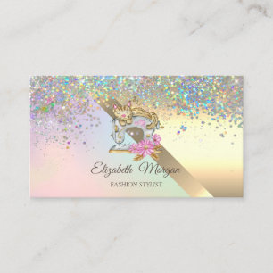Tarjeta De Visita Gato de máquina de coser Elegante Chic Confeti
