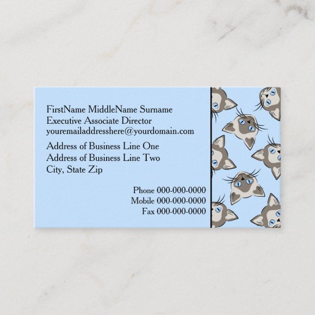 Tarjeta De Visita Gato de ojos azules siamés enfrenta patrón de arte (Anverso)