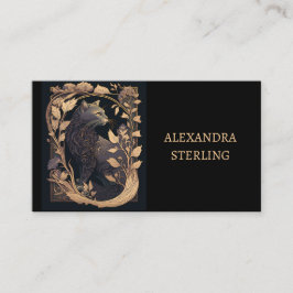 Tarjeta De Visita Gato de perfil de Art Nouveau clásico negro dorado