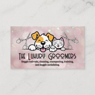 Tarjeta De Visita Gato de perro sonriendo Tijeras Bokeh