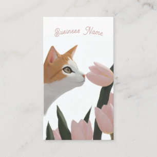 Tarjeta De Visita Gato de primavera y arte floral