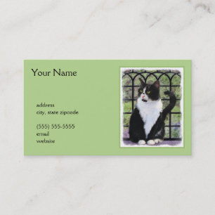 Tarjeta De Visita Gato de Tuxedo en la ventana Pintura de arte anima