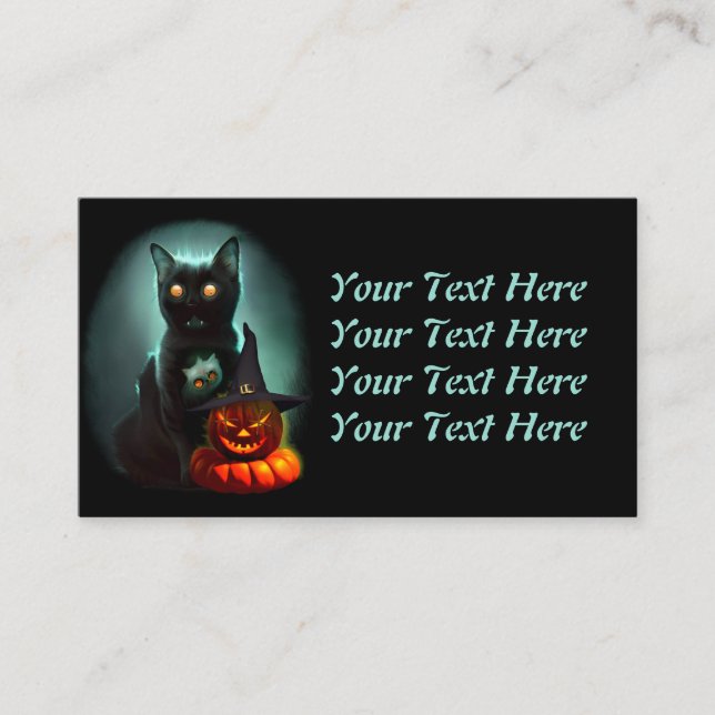 Tarjeta De Visita Gato de vampiros y mago calabaza Halloween Surreal (Anverso)