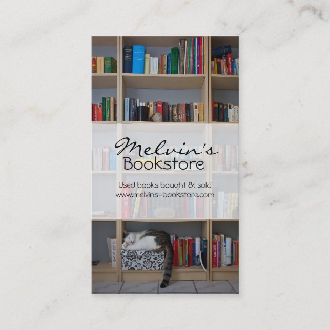 Tarjeta De Visita Gato durmiendo en libros de biblioteca (Anverso)