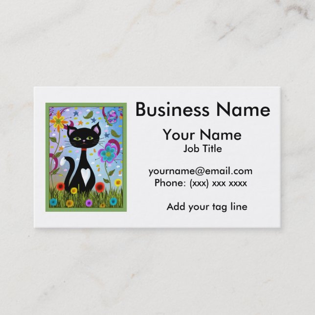 Tarjeta De Visita Gato En Un Jardín Resumen Arte Personalizado (Anverso)