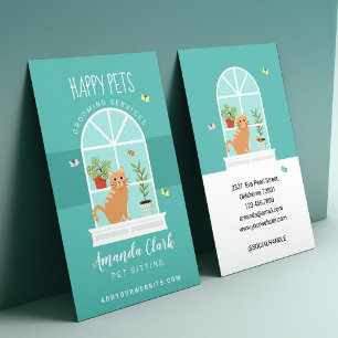 Tarjeta De Visita Gato feliz amoroso en la ventana Mascota de la ven