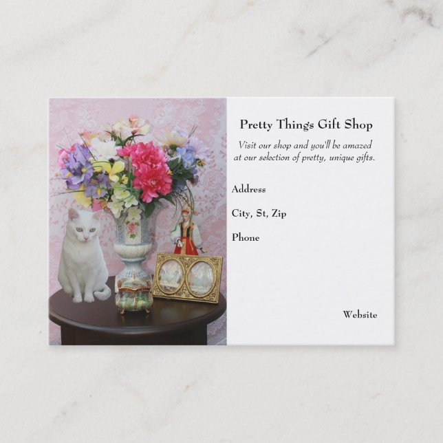 Tarjeta De Visita Gato/flores/tienda de regalos bonitos (Anverso)