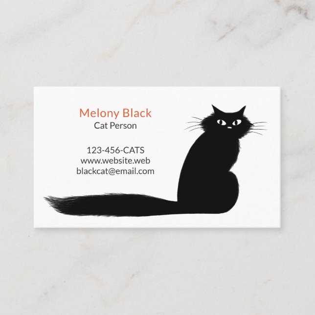 Tarjeta De Visita Gato gitano negro de pelo largo con cola larga (Anverso)