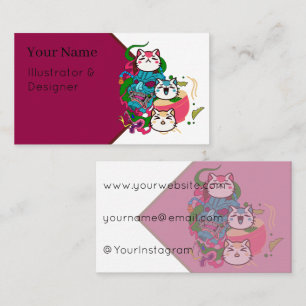 Tarjeta De Visita Gato Kawaii Oni y Fantasía de Fideos Ramen