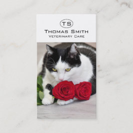 Tarjeta De Visita Gato lindo con la rosa roja