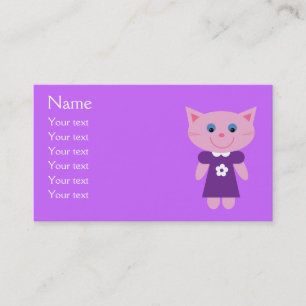 Tarjeta De Visita Gato lindo del dibujo animado en lila púrpura del