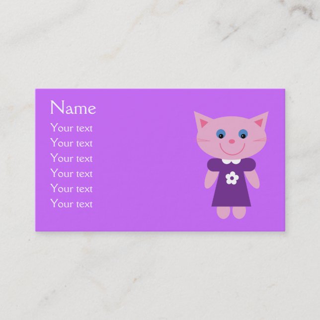 Tarjeta De Visita Gato lindo del dibujo animado en lila púrpura del (Anverso)