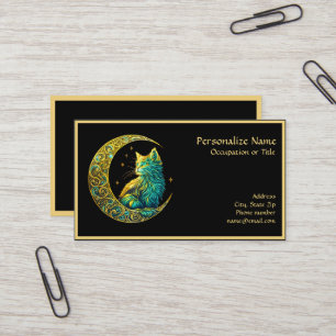 Tarjeta De Visita Gato místico en diseño de noche celestial de luna