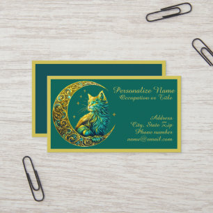 Tarjeta De Visita Gato místico en diseño de noche celestial de luna