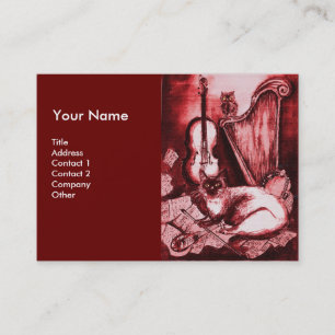 Tarjeta De Visita GATO MUSICAL, rojo y blanco