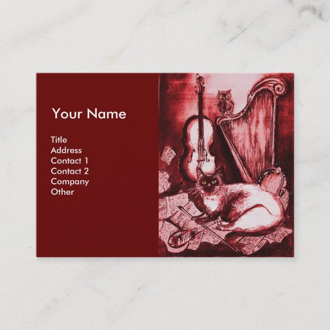 Tarjeta De Visita GATO MUSICAL, rojo y blanco (Anverso)