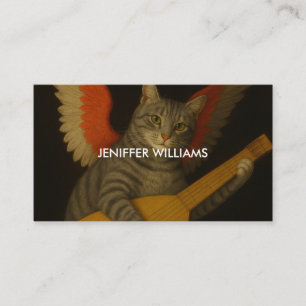 Tarjeta De Visita Gato músico alado tocando el laúd Arte