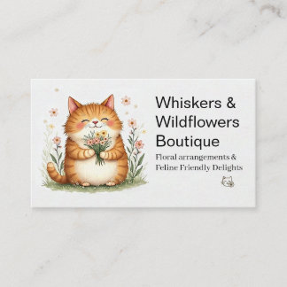 Tarjeta De Visita Gato Naranja con un Ramo de Flores
